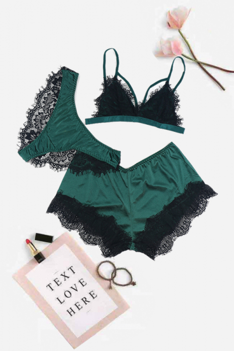 Set pijama sexy trei piese, sutien, pantaloni scurti si chiloti TY-SD01verde [2]