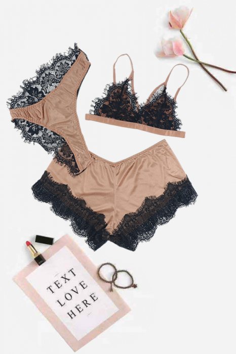 Set pijama sexy trei piese, sutien, pantaloni scurti si chiloti TY-SD01maro [2]