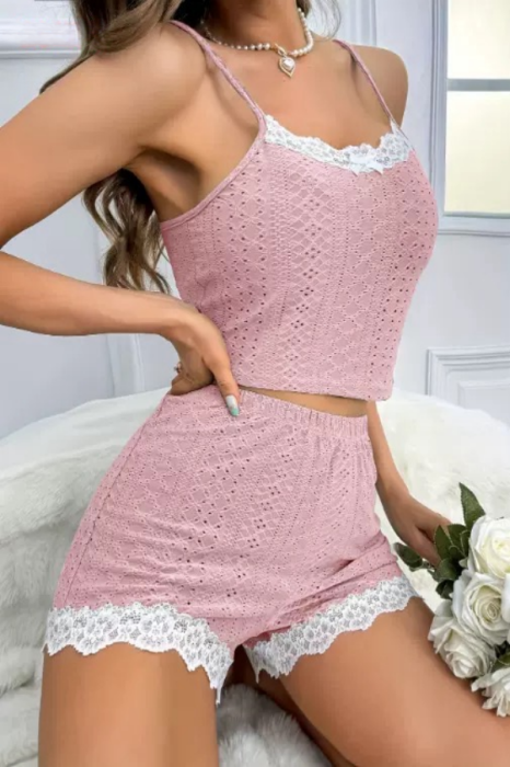 Set pijama sexy doua piese cu insertii dantela, top si pantaloni scurti SUSU-2617-1 [4]