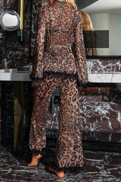 Set pijama sexy print Leopard, halat, cordon si pantaloni lungi DLS-3567 [2]