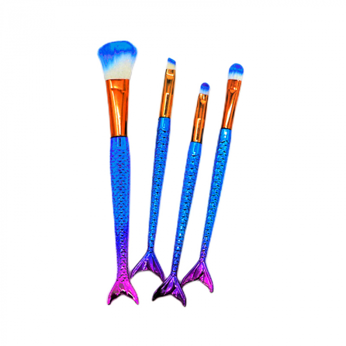 Set portabil 4 pensule machiaj cu coada de sirena SL-6004albastru [2]