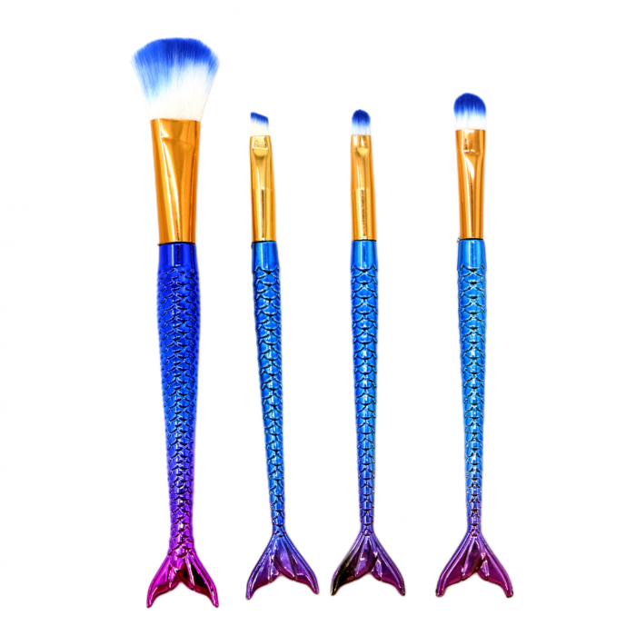 Set portabil 4 pensule machiaj cu coada de sirena SL-6004albastru [1]