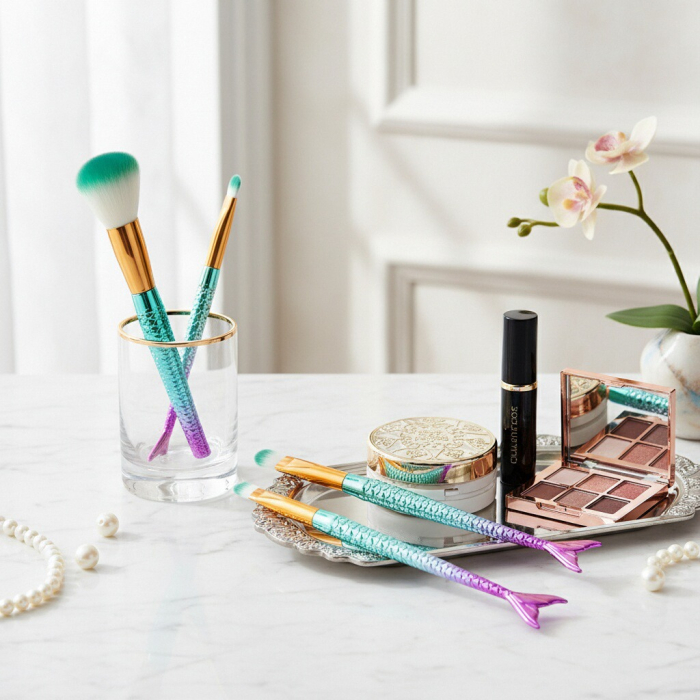 Set portabil 4 pensule machiaj cu coada de sirena SL-6004verde [2]