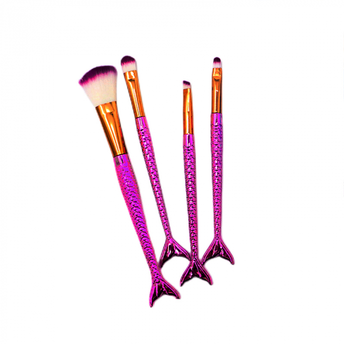 Set portabil 4 pensule machiaj cu coada de sirena SL-6004roz [2]