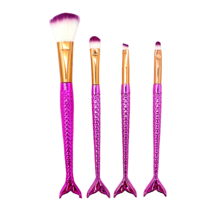 Set portabil 4 pensule machiaj cu coada de sirena SL-6004roz [1]