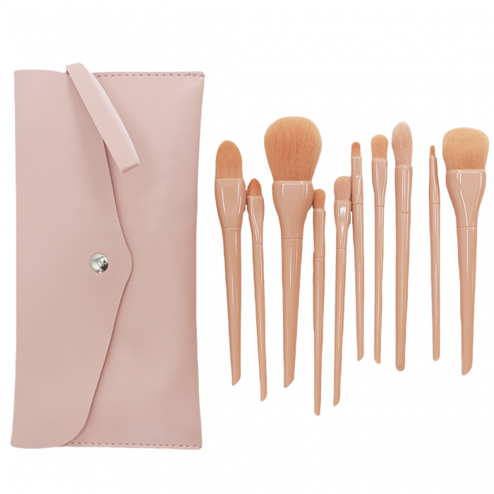 Set portabil cu 10 pensule machiaj si gentuta depozitare SL-5046roz [1]
