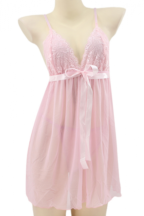 Set sexy, camasa de noapte transparenta, cordon si chiloti tanga TY-S665roz [2]