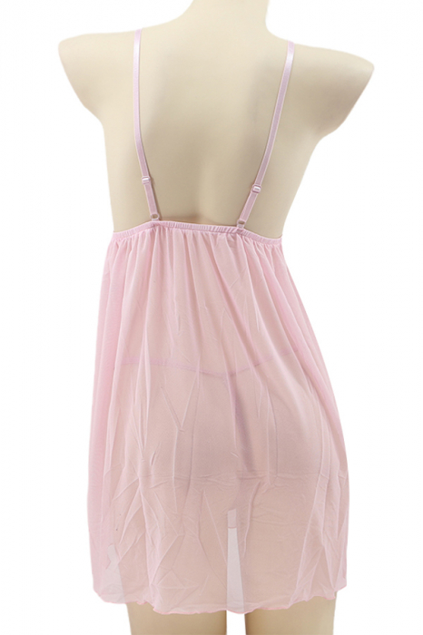 Set sexy, camasa de noapte transparenta, cordon si chiloti tanga TY-S665roz [3]