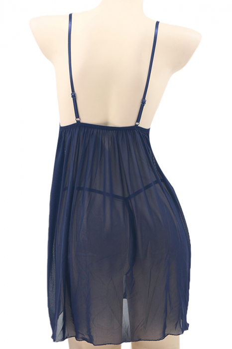 Set sexy, camasa de noapte transparenta, cordon si chiloti tanga TY-S665bleumarin [3]