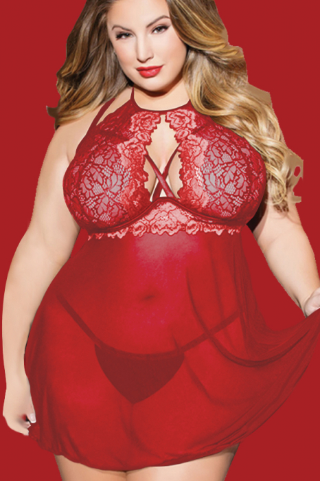 Set sexy cu dantela brodata, camasa de noapte si chiloti tanga TY-PLUS13visiniu [4]