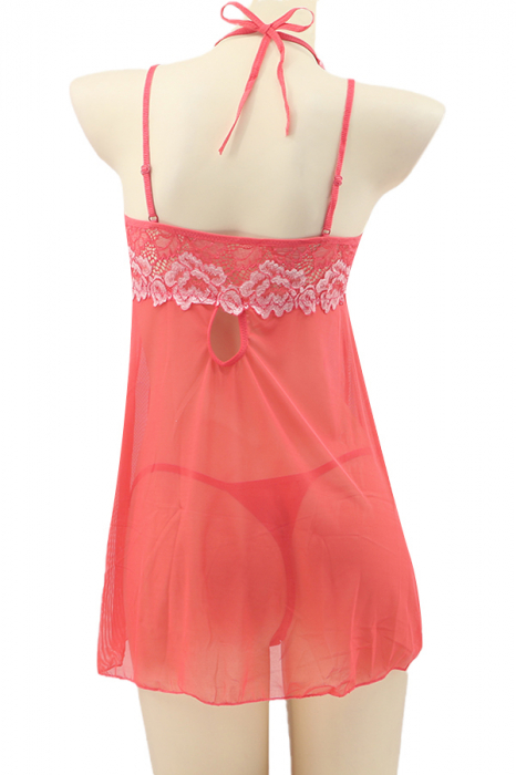 Set sexy cu dantela brodata, camasa de noapte si chiloti tanga TY-PLUS13roz [3]
