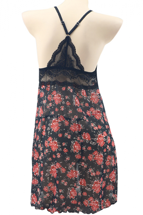 Set sexy cu dantela brodata, camasa de noapte si chiloti tanga TY-PLUS154negru [3]