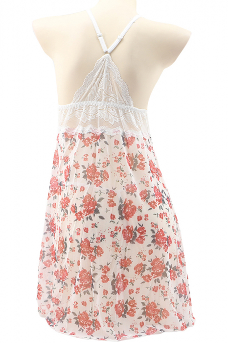 Set sexy cu dantela brodata, camasa de noapte si chiloti tanga TY-PLUS154alb [3]