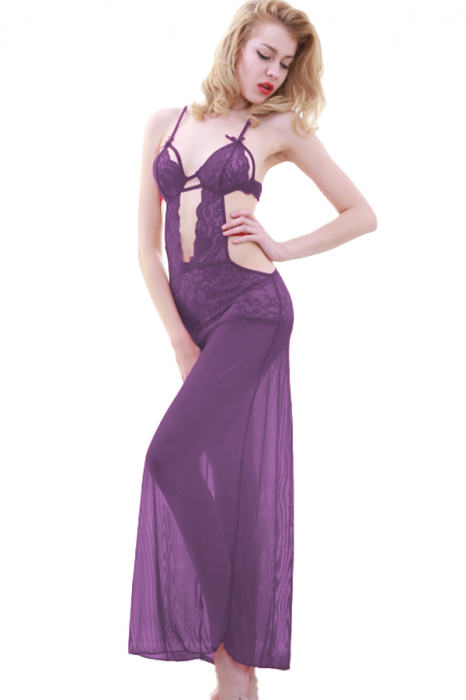 Set sexy cu dantela, rochie delicata si chiloti tanga TY-L32mov [1]