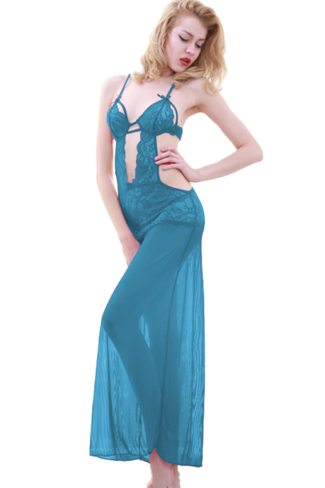 Set sexy cu dantela, rochie delicata si chiloti tanga TY-L32turcoaz [1]