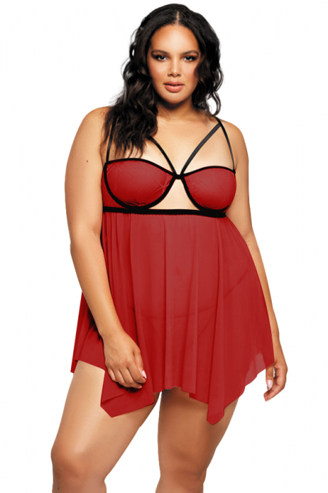 Set lenjerie sexy, camasa de noapte si chiloti tanga TY-PLUS112visiniu [1]