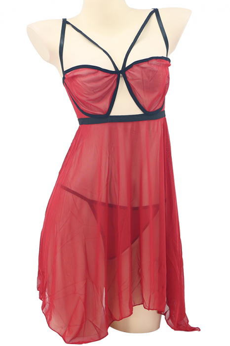 Set lenjerie sexy, camasa de noapte si chiloti tanga TY-PLUS112visiniu [2]