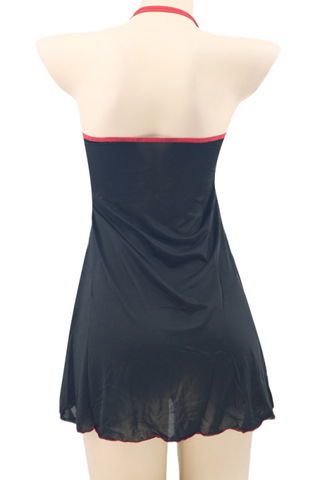 Set sexy, rochita din material moale cu insertii plasa si chiloti tanga TY-S205negru [3]