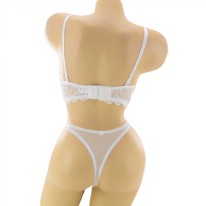 Set doua piese lenjerie intima, sutien cu push-up si chiloti tanga D-34alb [2]