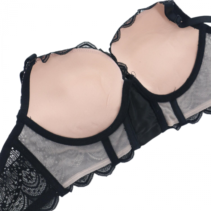 Set doua piese lenjerie intima, sutien cu push-up si chiloti tanga D-34negru [3]