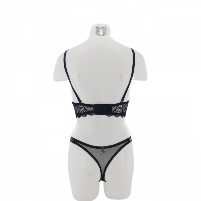 Set doua piese lenjerie intima, sutien cu push-up si chiloti tanga D-34negru [2]