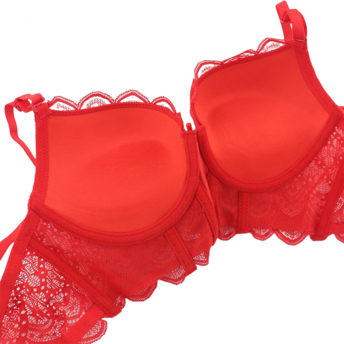 Set doua piese lenjerie intima, sutien cu push-up si chiloti tanga D-34rosu [3]