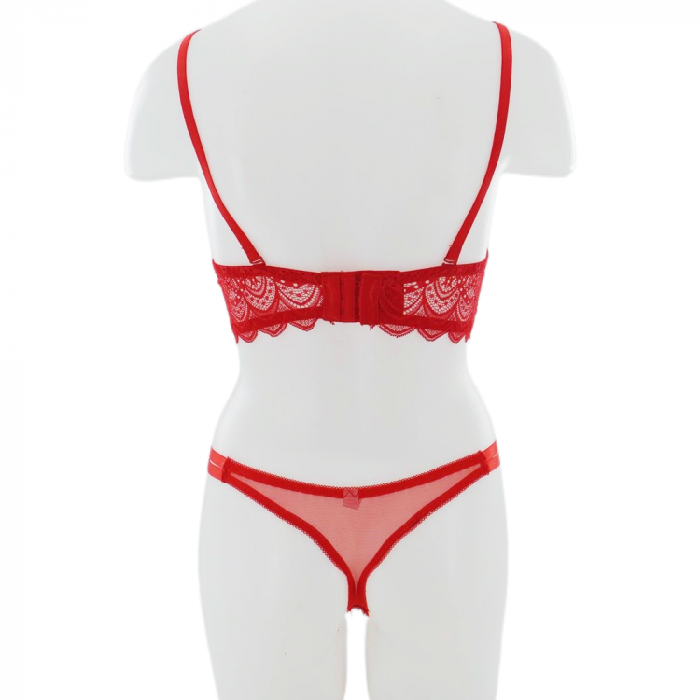 Set doua piese lenjerie intima, sutien cu push-up si chiloti tanga D-34rosu [2]