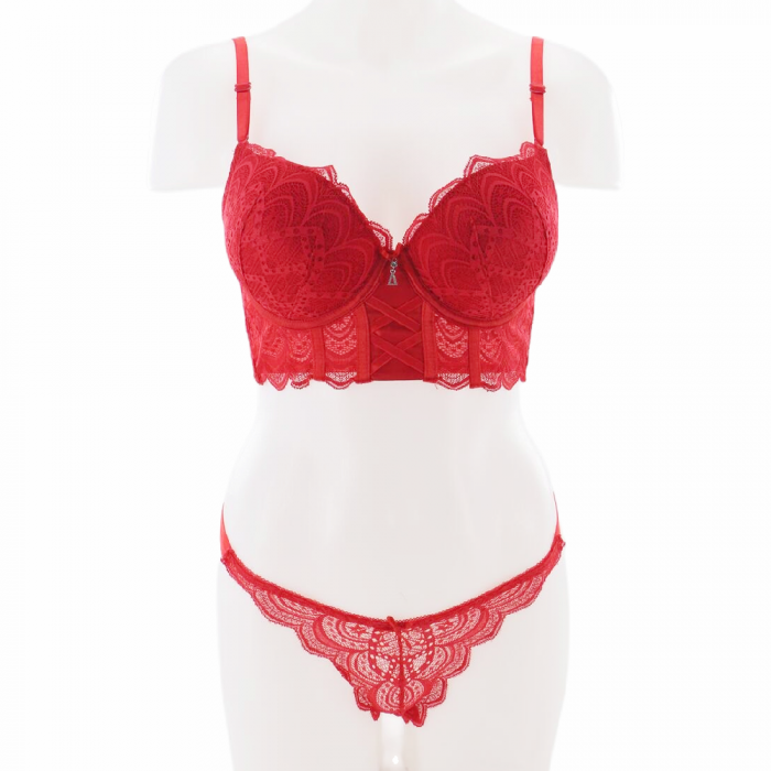Set doua piese lenjerie intima, sutien cu push-up si chiloti tanga D-34rosu [1]