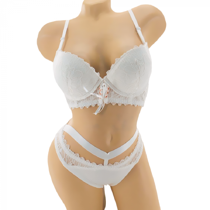 Set doua piese lenjerie intima, sutien cu push-up si chiloti sexy G-20alb [1]
