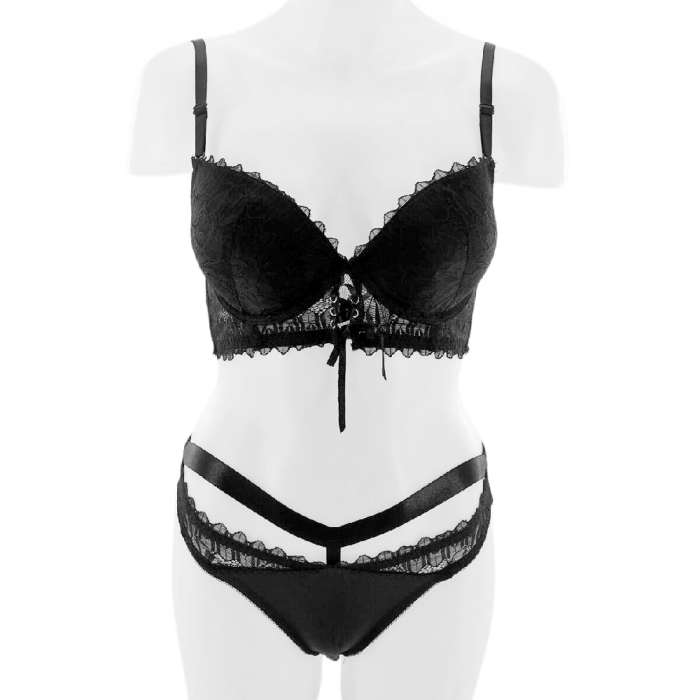 Set doua piese lenjerie intima, sutien cu push-up si chiloti sexy G-20negru [1]