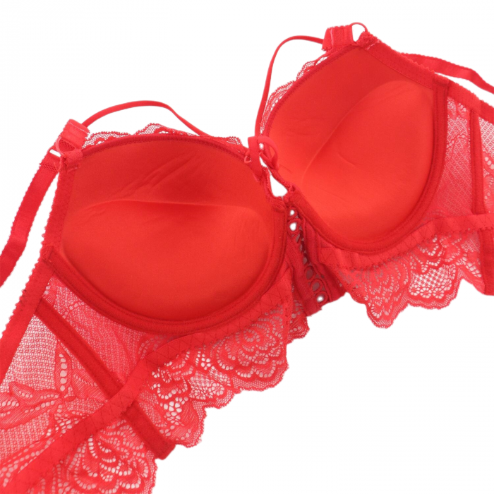 Set doua piese lenjerie intima, sutien cu push-up si chiloti brazilieni G-7rosu [3]