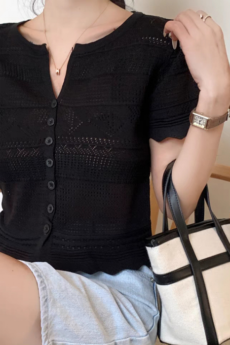Tricou din tricot dantelat XPX-13039negru [2]