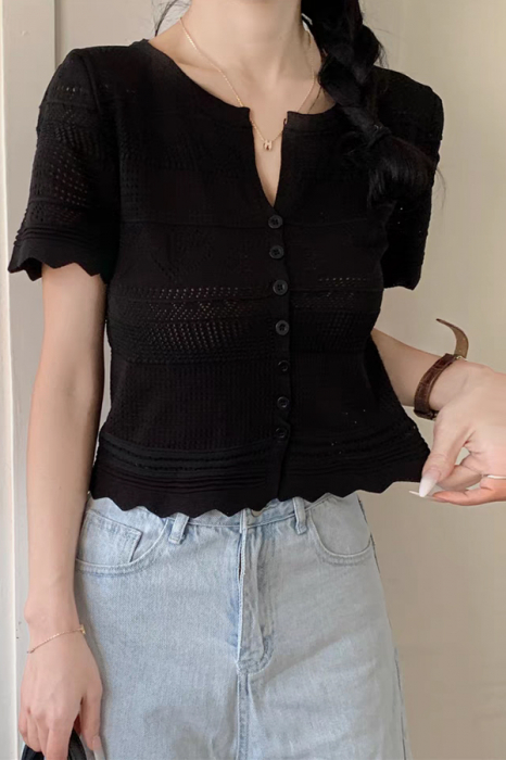 Tricou din tricot dantelat XPX-13039negru [3]