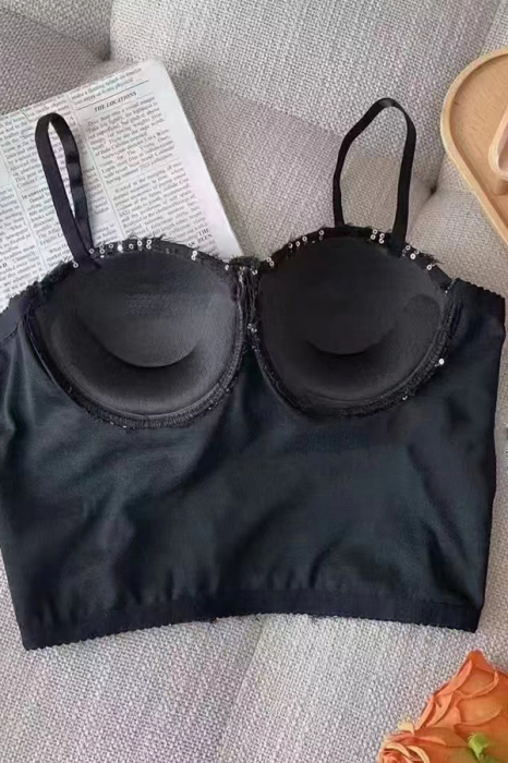 Top cu pene si paiete decorative XPX-1877negru [3]