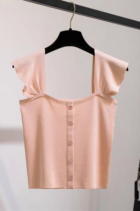 Top din tricot cu nasturi decorativi XPX-9626roz [2]