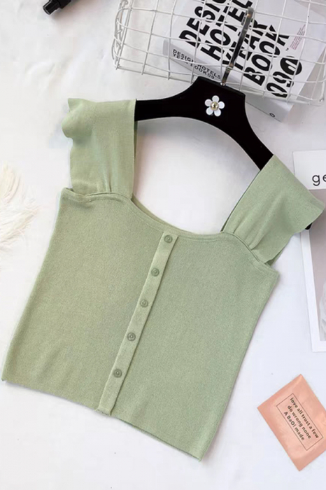 Top din tricot cu nasturi decorativi XPX-9626verde [3]