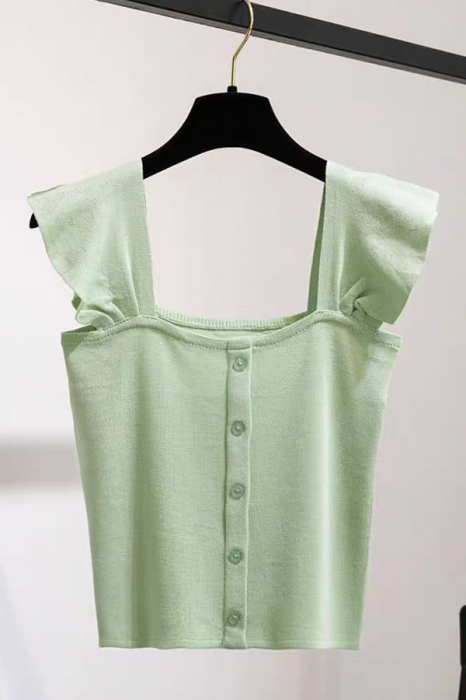 Top din tricot cu nasturi decorativi XPX-9626verde [2]
