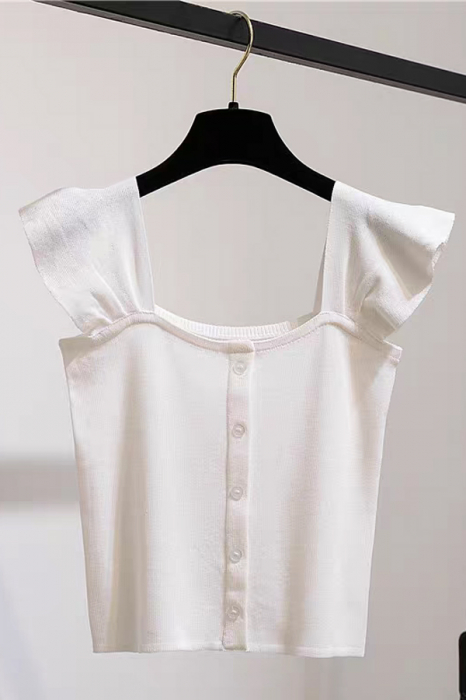 Top din tricot cu nasturi decorativi XPX-9626alb [2]