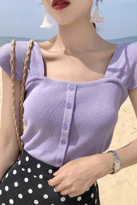 Top din tricot cu nasturi decorativi XPX-9626mov [9]