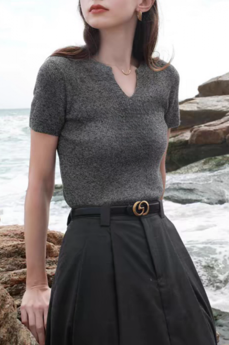 Top din tricot cu nervuri XPX-3799gri [2]