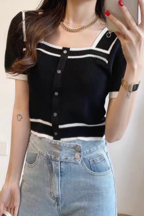 Tricou cu nasturi decorativi XPX-9155negru [2]