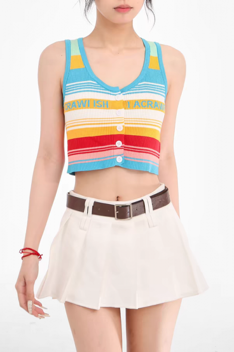 Top din tricot cu dungi retro curcubeu XBX-6628 [7]