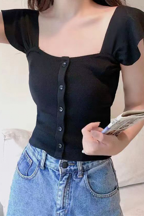 Top din tricot cu nasturi decorativi XPX-9626negru [5]