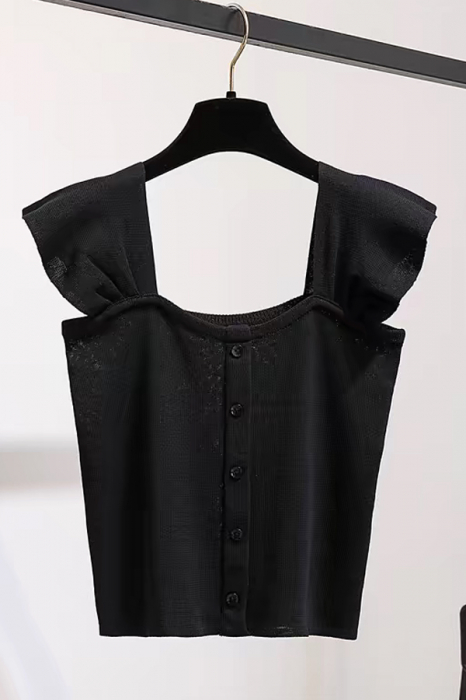 Top din tricot cu nasturi decorativi XPX-9626negru [2]