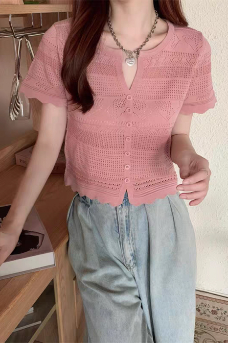 Tricou din tricot dantelat XPX-13039roz [3]