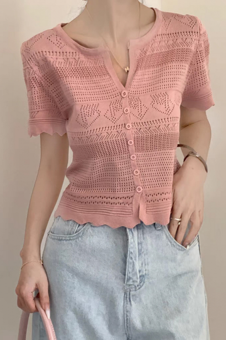 Tricou din tricot dantelat XPX-13039roz [2]
