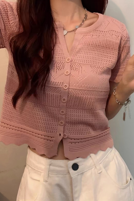 Tricou din tricot dantelat XPX-13039roz [4]