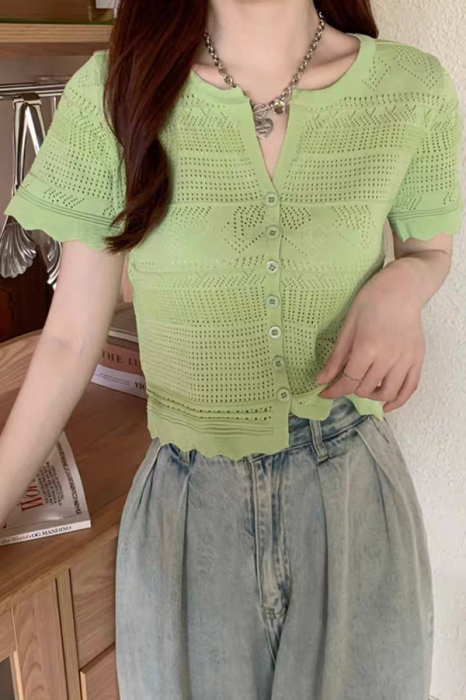 Tricou din tricot dantelat XPX-13039verde [5]