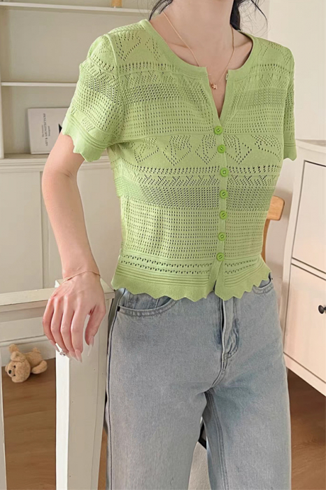 Tricou din tricot dantelat XPX-13039verde [2]