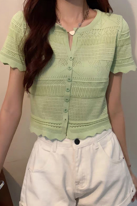 Tricou din tricot dantelat XPX-13039verde [4]